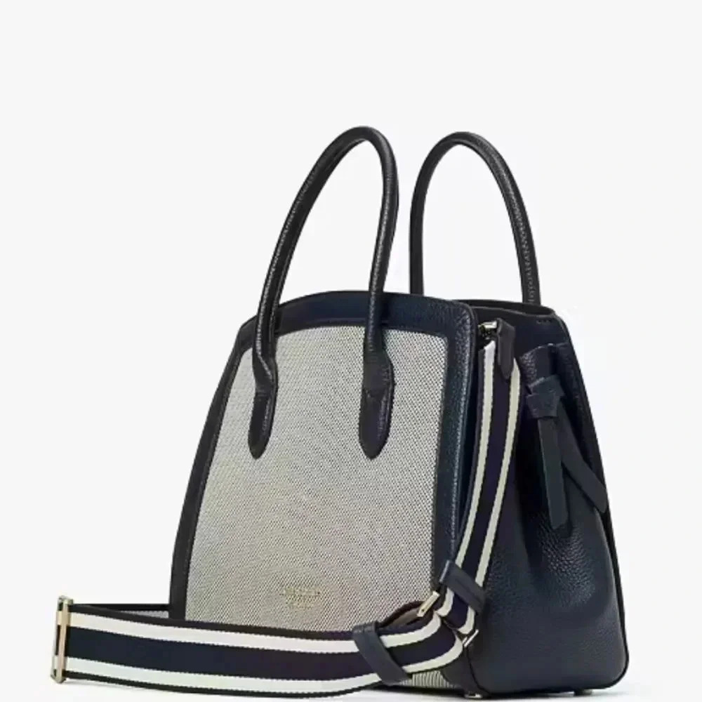 Kate Spade Knott medium woven canvas satchel bag in Blazer Blue leather